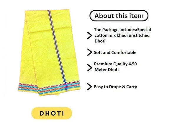 Regular unstiched dhoti cotton Yellow colour - Achleshwar