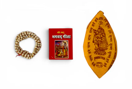 11 Bhagavad Gita Pocket Books, Tulsi Mala & Gaumukhi Japa Bag for Nirjala Ekadashi Daan | Complete Gita & Naam Japa Seva Kit