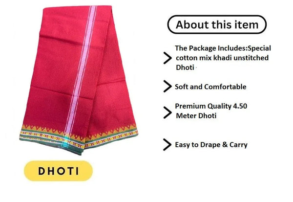 Regular unstiched dhoti cotton red colour - Achleshwar