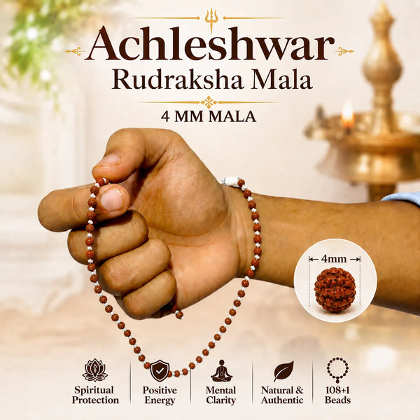 Original 5 Mukhi Rudraksha Mala 108+1 Beads for Daily Jaap Mala & Wearing by Girls Multiple Sizes | Achleshwar
