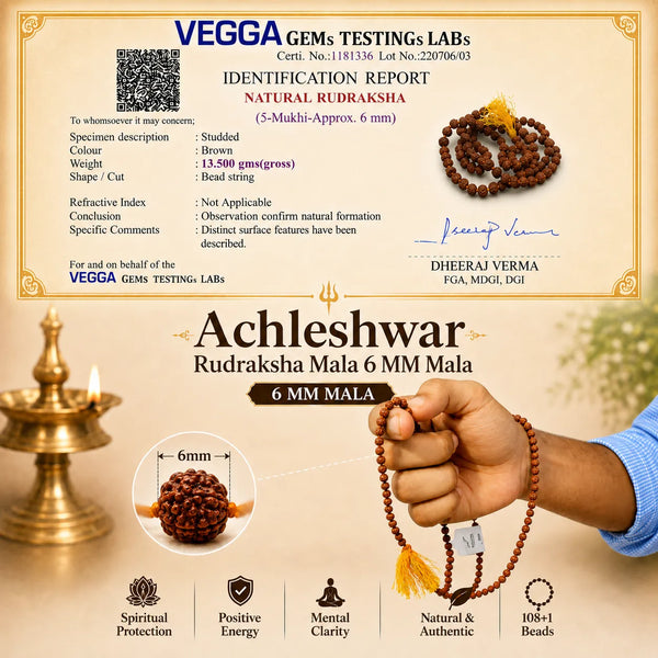 Lab Certified 5 Mukhi Rudraksha Mala 108+1 Beads for Japa & Meditation | 4mm–8mm | Authentic Natural Rudraksha with Certificate | Achleshwar