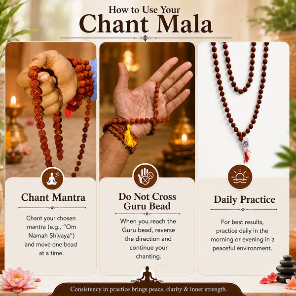 Original 5 Mukhi Rudraksha Mala 108+1 Beads for Daily Jaap Mala & Wearing by Girls Multiple Sizes | Achleshwar