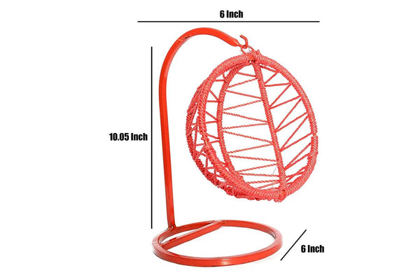 Red hanging swing frame with net canopy and base ring, 6 in wide, 10.05 in tall