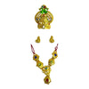 Gold-tone crown with green, blue, and red accents and matching dangling earrings
