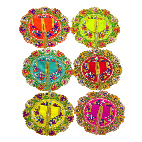Embroidered Laddu Gopal dress set, circular back motifs with stones and pearls, multicolor