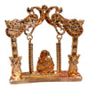 Miniature metal swing stand with seated figure, ornate golden-brown finish and chains