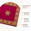 Square velvet pooja aasaan cloth, dark pink with gold embroidered corner and border