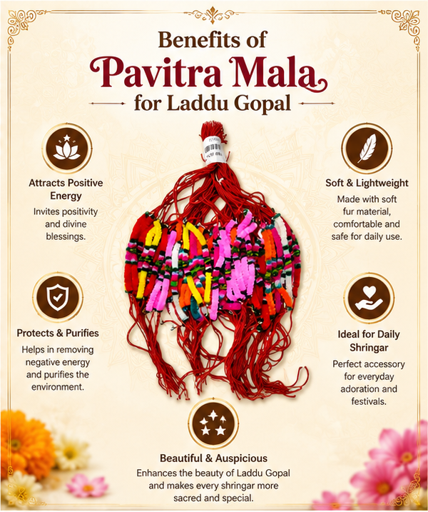 Pavitra Mala for Laddu Gopal | Rakhi for Bal Gopal Soft Fur-Like Fabric Mala | Colorful Bal Gopal Shringar Lightweight Mala | Achleshwar