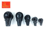 Assorted black marble shivling figurines with rounded tops, showing different sizes