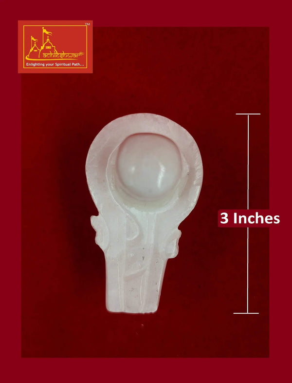 White marble Shivling idol, 3 inches tall, rounded top with carved base