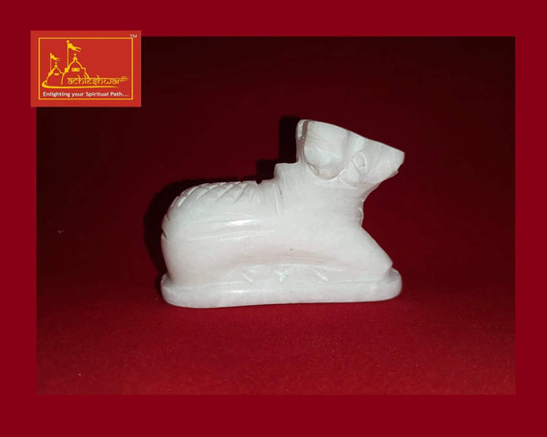 White marble Nandi bull figurine, front side view, polished finish