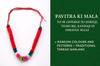 Traditional thread necklace with red cord and multicolor striped segments