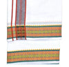 White cotton dhoti with multicolor border and check trim at the end