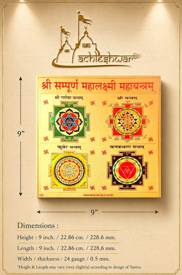 Sampurna Mahalaxmi Yantra board with four colorful geometric mandalas