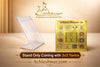 Yantra card standing in clear acrylic holder with gold sacred symbol panel