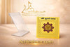Durga yantra with stand: gold card with red circular mandala in clear acrylic holder