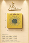 2-inch gold-plated Kuber yantra square with size diagram and decorative border