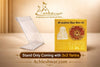 Yantra card displayed on transparent stand with golden illustrated panel