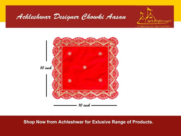 Designer Velvet Embroidered Pooja Aasan Cloth RED Achleshwar