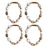 Pack of 4 small bead mala garlands, gray stone and wood beads with gold spacers