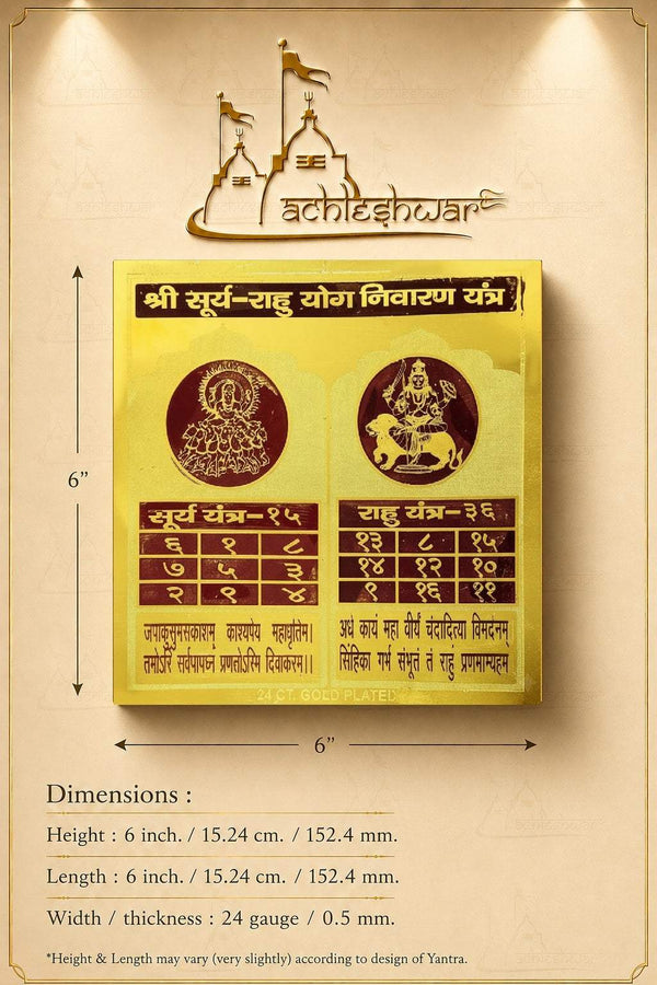 Surya-Rahu Grahan Yantra framed chart with dimension measurements