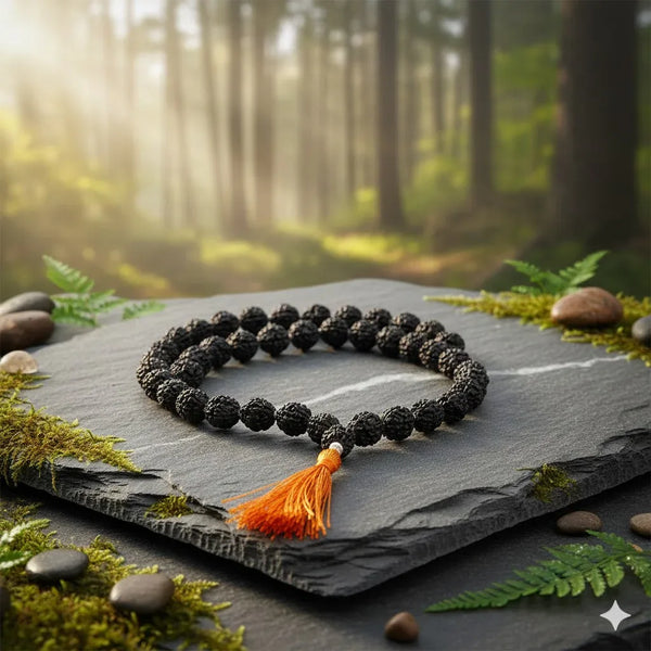 Black Rudraksha Mala 27+1 Beads – Japa Mala for Meditation & Bhakti 7 mm - Achleshwar
