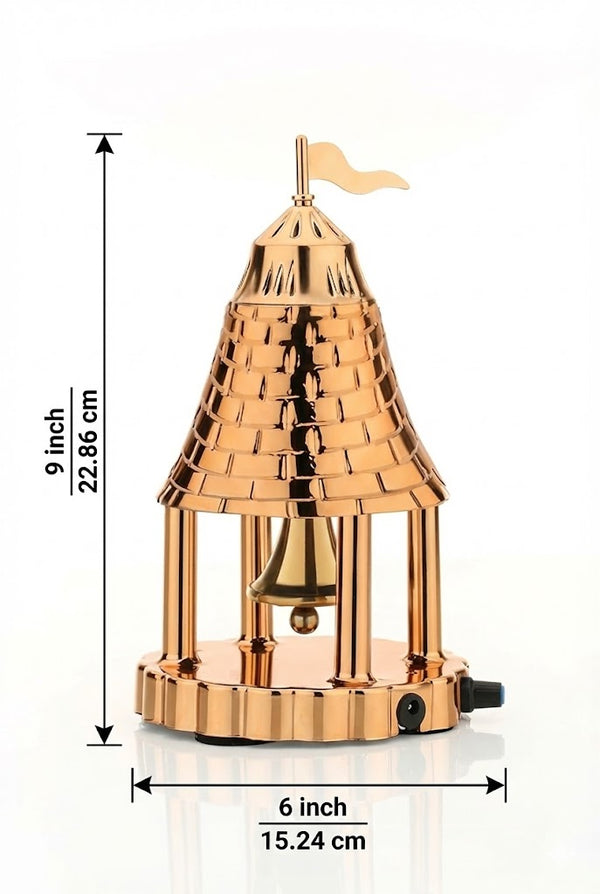 Achleshwar Brass Automatic Electric Pooja Bell – 6 x 9 Inch, Rose Gold Temple Design