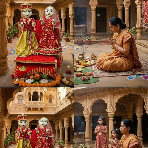 Rajasthani Wooden Isar Gangaur Idol set (21 inches) - Achleshwar - Achleshwar