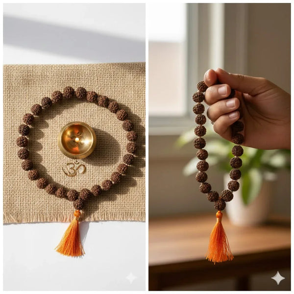 Rudrakash Mala 27+1 (Beads) for Wearing/Japa/Chanting/Puja Natural Brown 10 mm - Achleshwar