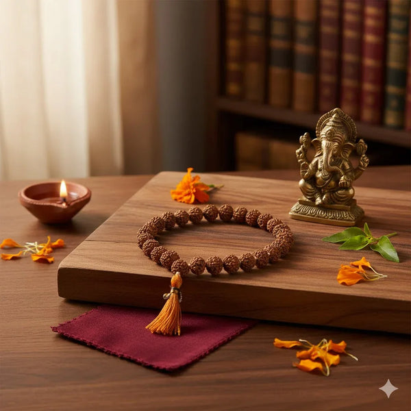 Rudraksh Mala 27+1 (Beads) for Wearing / Chanting Natural Brown 8 mm - Achleshwar
