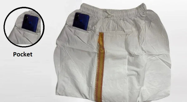 Pure Cotton Readymade Dhoti With Pocket White Colour Free size - Achleshwar