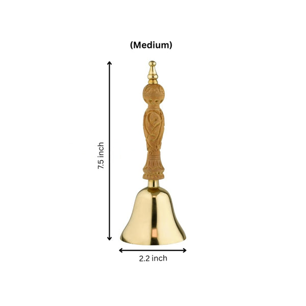 Achleshwar Bronze Pooja Bell with Wooden Handle Traditional Indian Pooja Ghanti