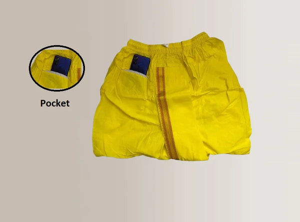 Pure Cotton Readymade Dhoti With Pocket Yellow Colour Free size - Achleshwar
